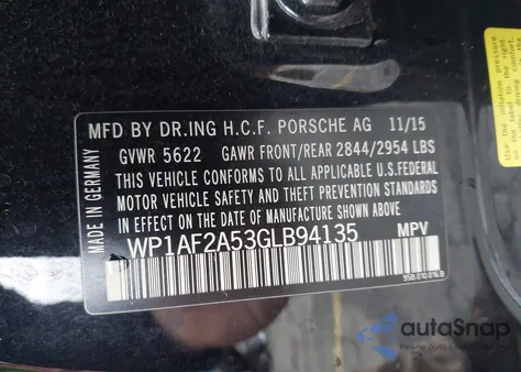 2016 Porsche Macan Turbo z USA, uszkodzony, nr VIN WP1AF2A53GLB94135